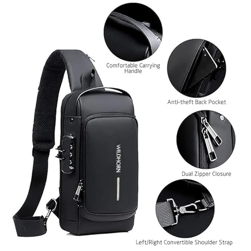 Image of WildHorn AeroShield Waterproof Anti-Theft Sling Bag for Men & Women | Crossbody Chest Shoulder Bag with USB Charging Port | Lightweight, Travel & Daily Use | Adjustable Strap