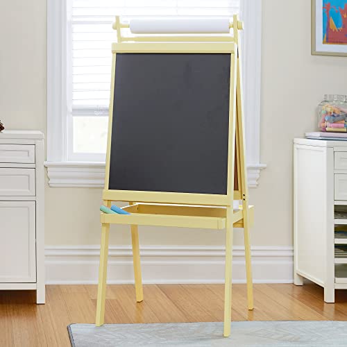 Martha Stewart Crafting Easel for Kids - Pastel Yellow: Wooden Chalkboard and Whiteboard with Easel Paper Roll, A-Frame Art Easel with Paint Cups | Kids Easel for Classroom | Classroom Furniture