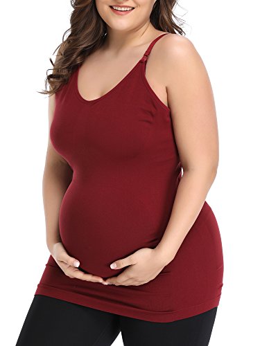 HOFISH Women's Breast Feeding Tops,Maternity Nursing Cami with Build in Shelf Bra, 2019 Latest Verison: 3 Pack Nary/Blue/Red, Large