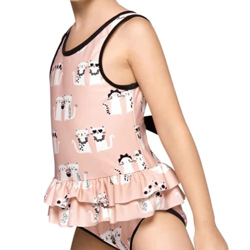 Julysand Girls One-Piece Swimsuit Dress Pink Coasy Cat Kitty Swimwear Ruffle Bow Bathing Suits for Toddler Girls2
