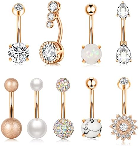 14G Belly Button Ring 316L Surgical Stainless Steel Belly Button Women's Belly Button Perforated Ring 9 Pieces Perforated Jewelry