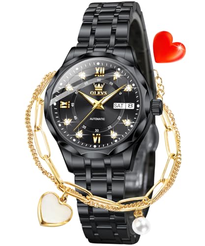 Image of OLEVS Women Watches Automatic Mechanical Set Casual Diamond Dress Ladies Self Winding Two Tone Wrist Watch Date