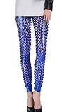 Women Punk Rock Leggings Sequined Full Length Fish Scale Pencil Pants Printed Hollow Out Stretch Leggings Pants Blue