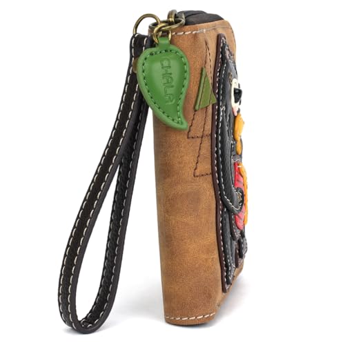 Image of CHALA Zip Around Wallet, Wristlet, 8 Credit Card Slots, Sturdy Pu Leather - Black Bear - brown