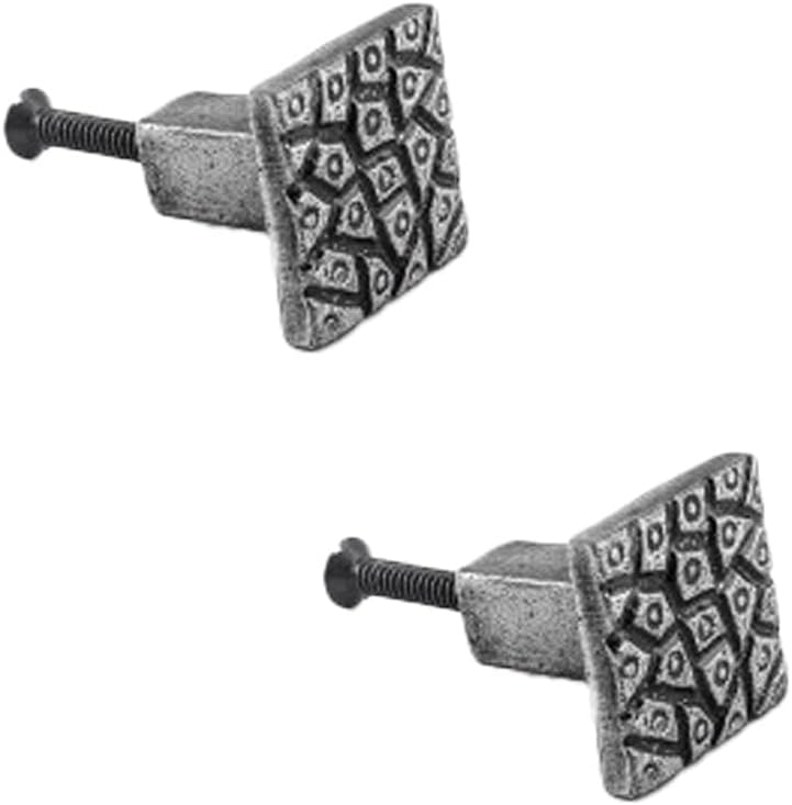 Renovators Supply Manufacturing Square Cobble Stone Design Cabinet Knob Iron Pewter Finish Pack of 2