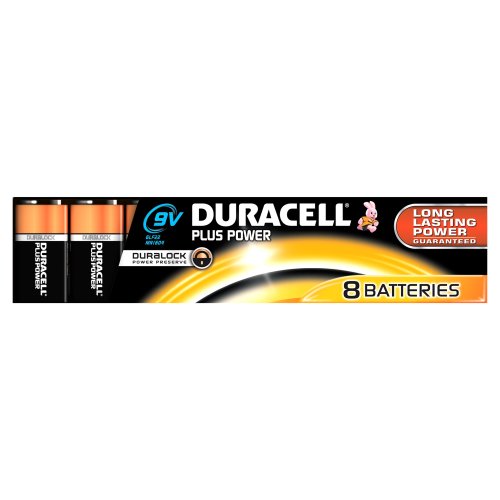 Duracell Plus Power Piles alcaline 9 V Pile Non-Rechargeable (alcaline, flasque, 9 V, 8 pièce (s), 9 V)