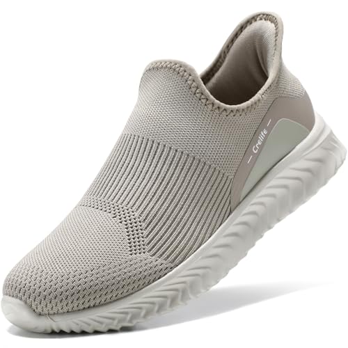 STQ Slip Ins Zapatillas Deporte Mujer Ligero Manos Libres Malla Transpirable Zapatos Casual Sin Cordones Andar Marrón Claro 41 EU