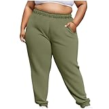 SYDUZAX Plus Size Damen Jogginghose Einfarbig Elastischer Bund mit Seitentaschen Bündchenabschluss für Loungewear Bequeme Passform Weite Beine Sport Freizeithose Baumwolle