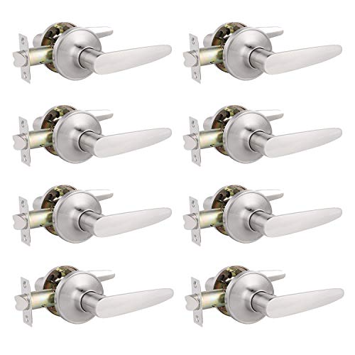 8 Pack Probrico Passage Door Locks Door Lever Hall/Closet Keyless Door Knobs Lockset Locking with Turn Buttons Satin Nickel Door Lever-815