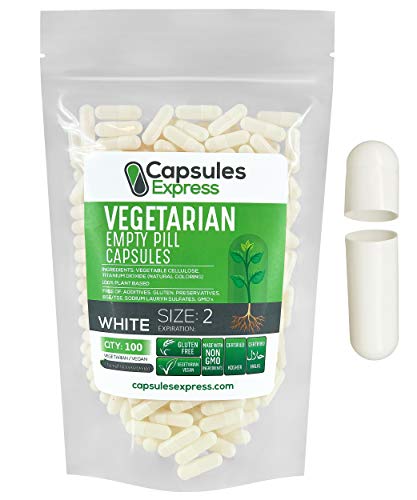 XPRS Nutra Size 2 Empty Capsules - White Empty Vegan Capsules - Capsules Express Vegetarian Empty Pill Capsules - DIY Vegetable Capsule Filling- Veggie Pill Capsules Gel Caps (100 Count)