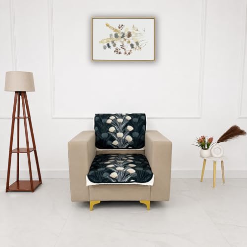 Image of Homerz Premium 'Luxe Series' Sofa Cover | Holland Velvet Fabric | Smooth Finish | Anti-Slip Fleece Backing Couch Protector (Terrace Vein, 1 Seater, Seat Cover with Backrest)