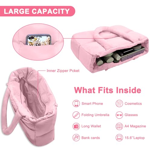 Image of Puffer Tote Bag for Women, Quilted Shoulder handbag for Travel, Work, Gym