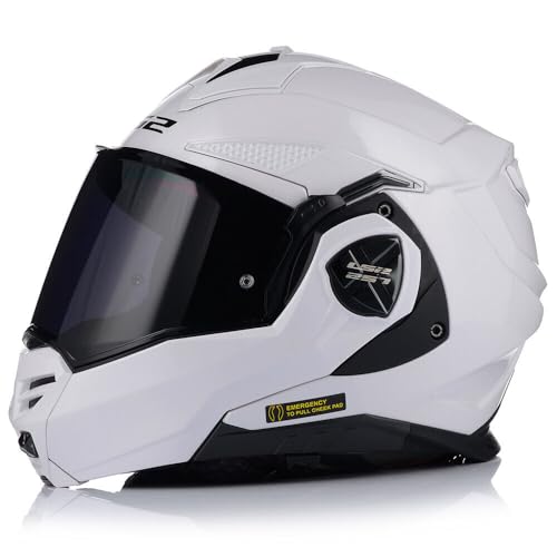 Image of LS2 FF901 ADVANT X Flip-Front Motorcycle Motorbike Modular Helmet Dual Visor ECE22.06 Approved Full Face Jet Scooter Urban Touring Crash Helmet with Free Tinted Visor- White