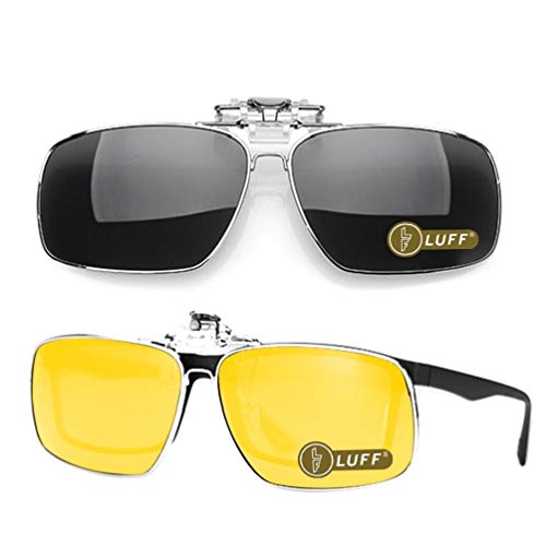 Image of LUFF Polarized /Night Vision Clip on Sunglasses /Myopia Glasses for Driving Black-Yellow