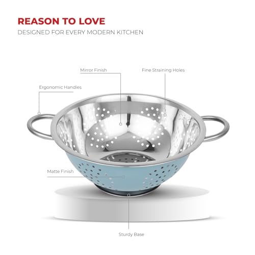Fackelmann Stainless Steel Colored Deep Colander, 24 Centimeters - Durable Kitchen Accessories Items, Anti-Rust, Corrosion-Resistant for Washing Fruits and Vegetables, Kitchen Sink Strainer