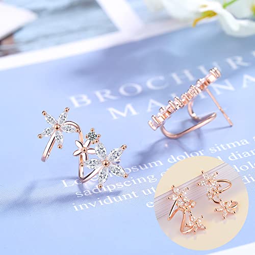Yomlry Claw Cuff Earrings Ear Cuffs And Wraps For Women Girls Flower Curve Ear Clip Cubic Zircon Needle Crawlers Climbers Earrings Subloom Earrings Cuffs Piercing Studs Earrings-Twoclaws-Gold #TOP4