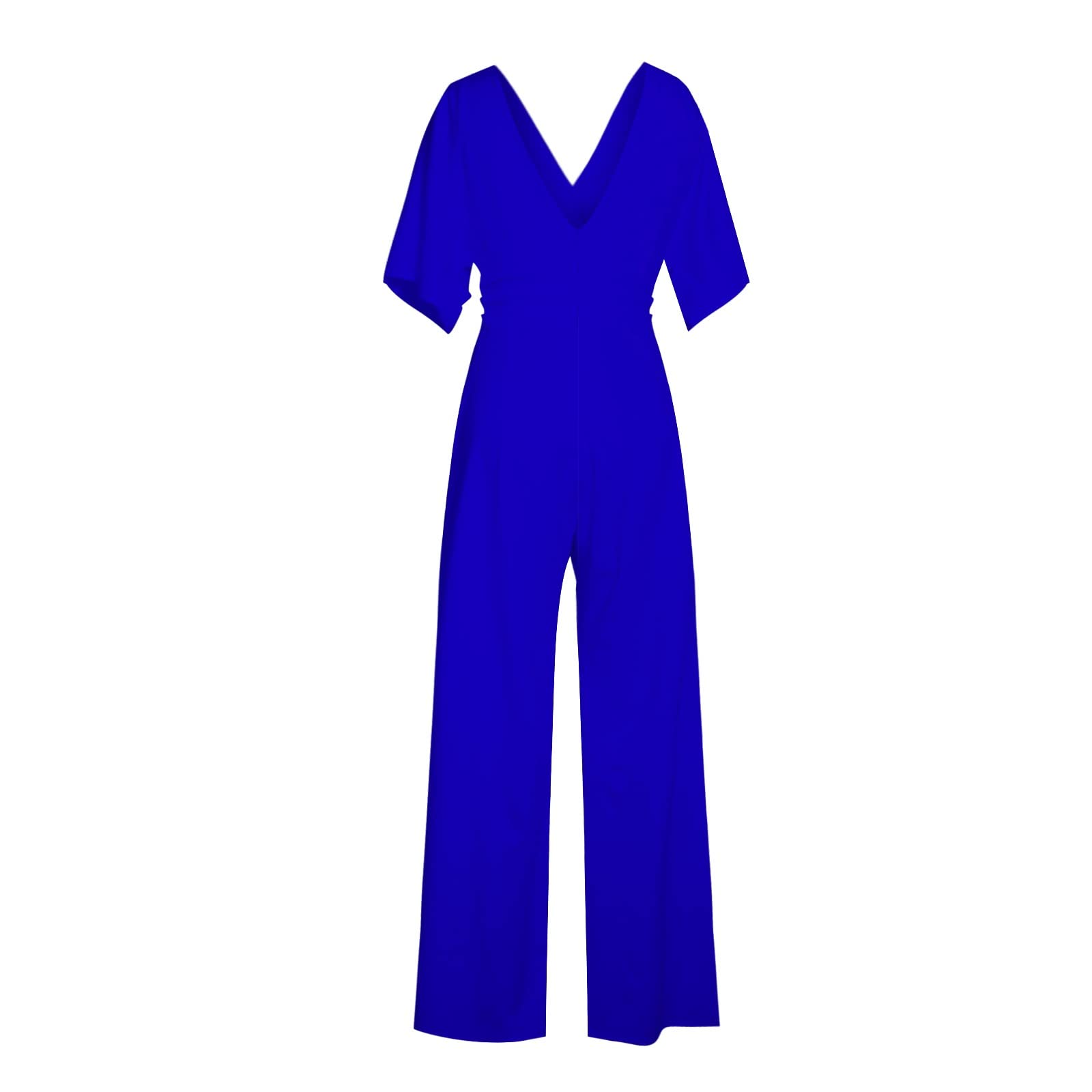 Generico Salopette da Donna Elastica Pantaloni a Gamba Larga a Vita Alta a Maniche Lunghe da Donna a Maniche Lunghe a V Profonda Salopette Donna Estiva