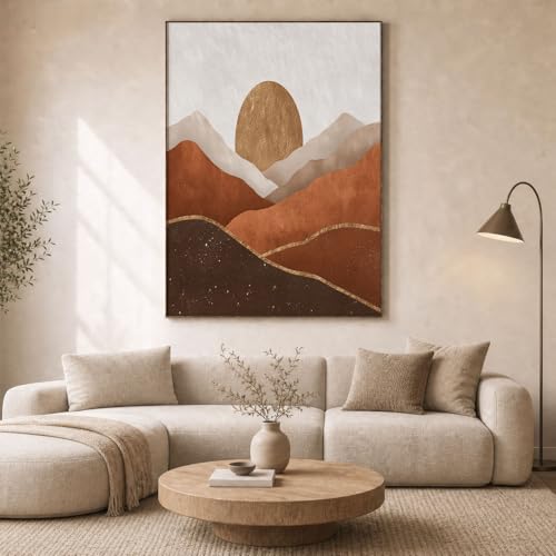 Toile déco géométrie simple de qualité supérieure avec illustration de soleil marron