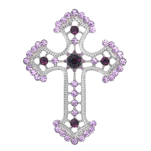 Image of Gyn&Joy Sparkle Crystal Rhinestones Holy Cross Brooch Pin Jewelry For Women Men