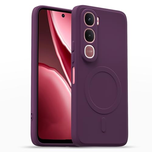 Image of Amazon Basics Back Cover for Vivo Y31 5G Soft Matte Silicone with Camera Protection | Mag-Safe Logo (Not Mag-Safe Compatible) | Shockproof Slim Fit Bumper Case (Purple)