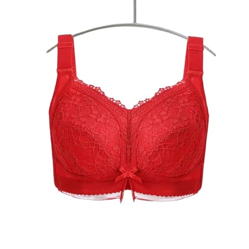Full Coverage Large Size Comfortable Wirefree Women's Bra Minimizers Lace Bra(Red,100H)