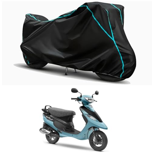 Image of Waterproof Bike Body Cover Compatible for | TVS Scooty Pep Plus BS6 | Taffeta Fabric, Sky Piping Design, Bottom Elastic Fit | Dustproof, Sun UV & Rain Protection for All Weather.