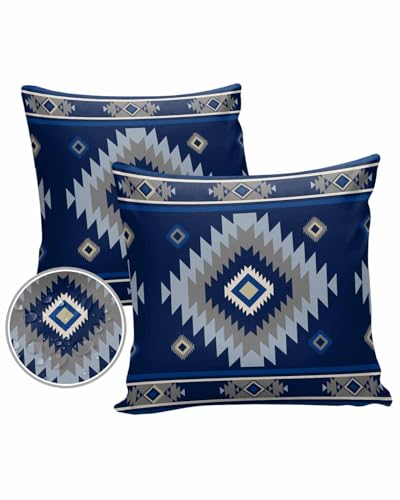 Vintage Southwest Outdoor Pillow Cover 26x26 Inch Cushion Sham Case,Waterproof Decorative Square Throw Pillowcase for Outside Garden Patio Couch Chair Tent Navy Blue Native American Geometric Boho