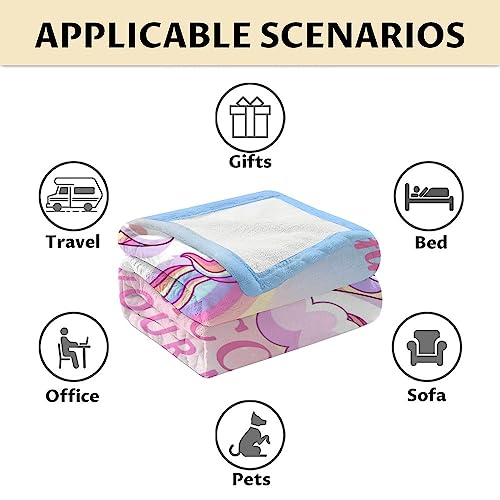 Personalized Unicorn Blanket Gifts with Name - 30x40 Inches Cute Throw for Girls - Pink Soft Fuzzy Blankets for Couch & Office