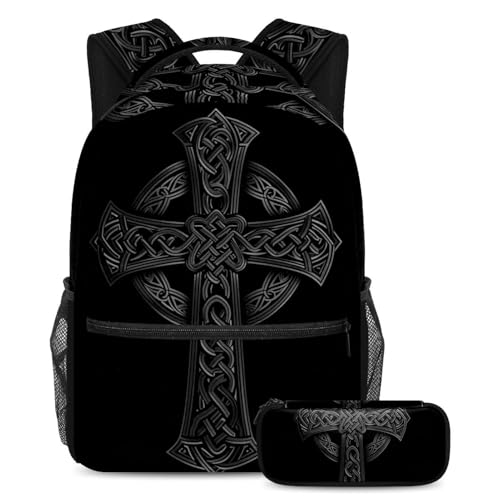 Cartable croix noire grand format avec trousse lot de 2 pour ados