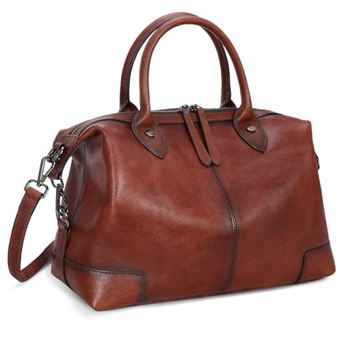 HESHE Leather Satchel Tote Bag for Women Brown