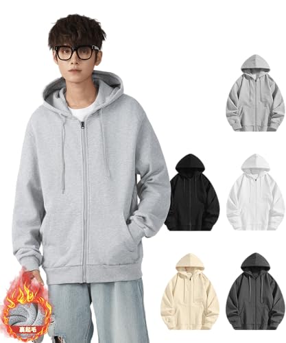 SHANLIANG パーカー メンズ 長袖 秋服 冬服 裏起毛 厚手 ジップ トレーナー 薄手 大きいサイズ ゆったり カジュアル 無地 トップス フード付き スウェット の商品画像 1