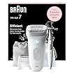 Braun Silk-épil 7, Épilateur Avec Tête Large Pour Épilation Facile, Étanche, Peau Douce Longue Durée, Avec Tête De Rasoir Pour Femmes Et Sabot Tondeuse, Tondeuse Pour Le Maillot, 7-241, Blanc/Argent