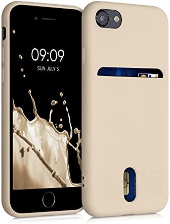 kwmobile Case Compatible with Apple iPhone SE (2022) / SE (2020) / 8/7 - Soft TPU Phone Cover with Card Holder and Silicone Finish - Mother Of Pearl