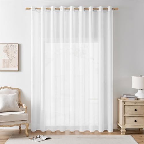 Softalker Rideau Blanc Voilage 300x250 cm Transparent 1 Pièce Rideaux Voilages Oeillet en Effet Lin Décorations d'intérieur de Fenêtre Moderne Salon...