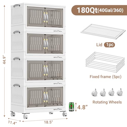 Image of BROVIEW 180Qt Stackable Storage Bins with Lid for Home Dorm, 4Pack White