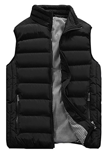 HOW'ON Men's Outdoor Casual Classic Quilted Vest Stand Collar Warm Puffer Vest Sleeveless Jacket Coat