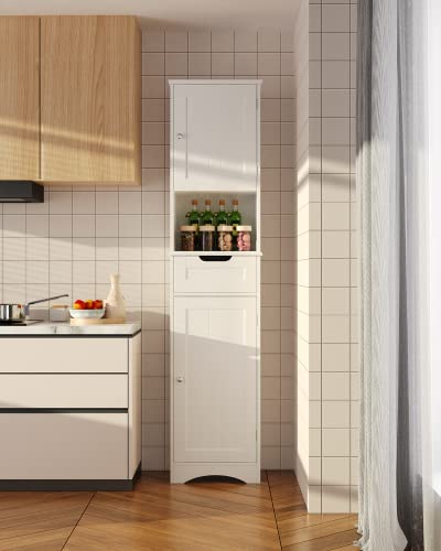 Gizoon 67" H Bathroom Storage Cabinet Organizer W/ 2 Doors & 1 Drawer, Tall Slim Freestanding Linen Tower W/Adjustable Shelves For Home, Versatile, Anti-Tipping #TOP4