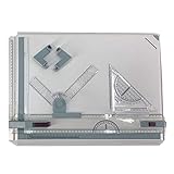 MULTIFUNKTIONEN: Schnellspanner an beiden Kanten, um sie rundum zu sichern. Paralleles Lineal mit STOP- und GO-Verriegelungs- / Entriegelungsaktion, an beiden Kanten in Zentimetern markiert. Auf der anderen Seite des T-förmigen Lineals befindet sich außerdem ein kleiner Knopf. Lassen Sie die kleinen Knöpfe auf beiden Seiten los, um das T-förmige Lineal zu entfernen. Zirkelradiusmarkierung, bequeme und genaue Einstellung des Zirkelradius.