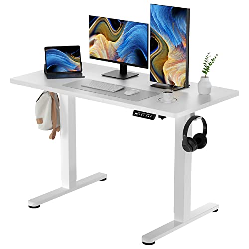 Jylh Joyseeker White Standing Desk, 48 X 24 Inch Adjustable Height Electric Desk, Sit Stand Desk With 2 Hooks, Ergonomic Rising Desk With Memory Controller #TOP4