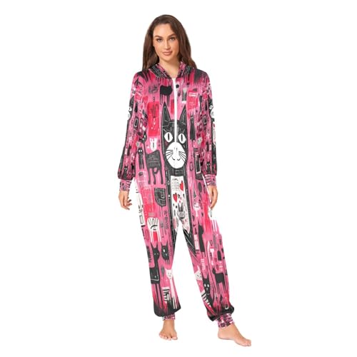 Pyjama combinaison chat dessin animé à capuche pour hommes et femmes