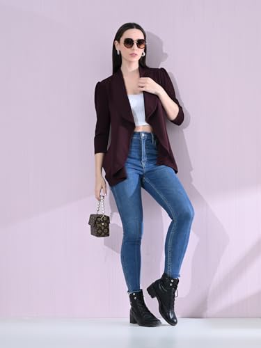 Image of Cotton Blend Women's Single Breasted Relaxed Fit Shawl Collar 3 /4 Sleeve Blazer
