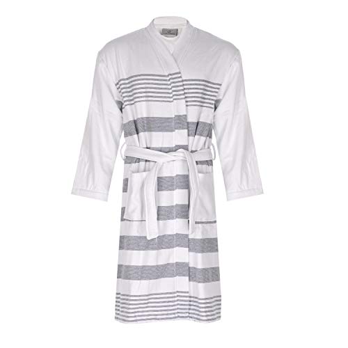 Cottonna 100% Turkish Cotton Fouta Bathrobe - Pestemal Robe Hammam Collection (White-Gray) Cottonna 100% Turkish Cotton Fouta Bathrobe - Pestemal Robe Hammam Collection (White-Gray)