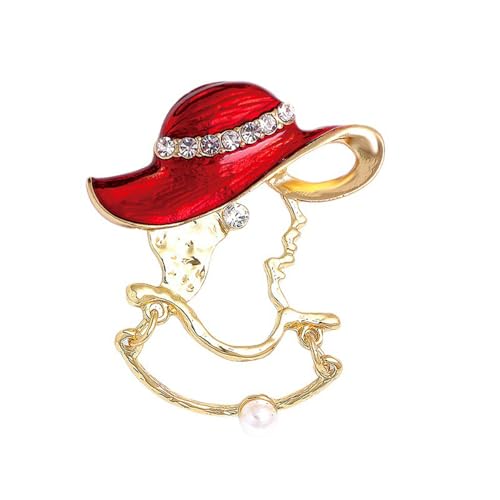 Image of Elegant Lady Lapel Brooch Pin for Women Crystal Rhinestone Faux Pearl Hat Red Enamel Pins Vintage Backpacks Badges Suit Dress Accessories Jewelry Gifts