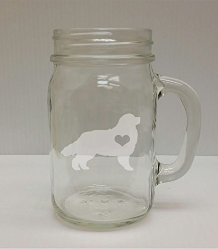 Bernese Mountain Dog Love 16oz Glass Mason Jar - Hand Etched - Made in the USA, Great for gifts