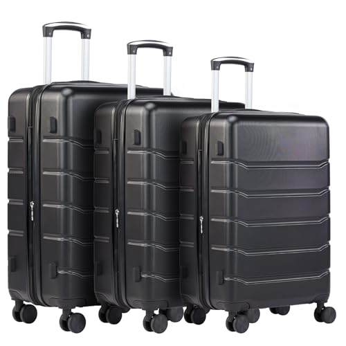 Luggage Sets, Hardshell Suitcases Set with TSA Lock, 3 Piece Luggage Sets with Spinner Wheels, Hardside Expandable Suitcase Set for Travel or Business Trip, 20/24/28inch(Black)