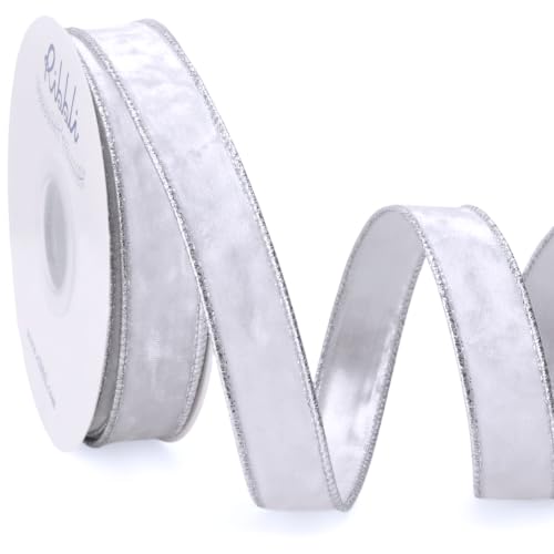 Image of Ribbli White Crushed Velvet Wired Ribbon 1 inch x 10 Yds Continuous