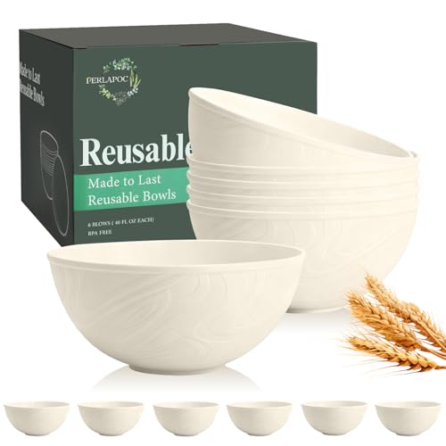 Image of Unbreakable Wheat Straw Kitchen Cereal Bowl 40 OZ, Microwave & Dishwasher Safe Bowls, Alternative Plastic Bowls for Kitchen, Outdoors, RV, Camping, Patio, Set of 6, Beige