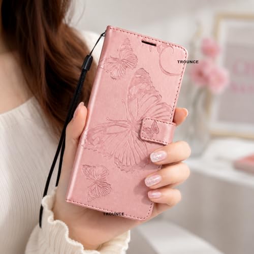 Image of TROUNCE Butterfly Embossing Shock Proof Flip Cover with Card Cash Holder Wallet Case & Magnetic Lock|Mobile Cover|Back Cover- Pink for Google Pixel 8