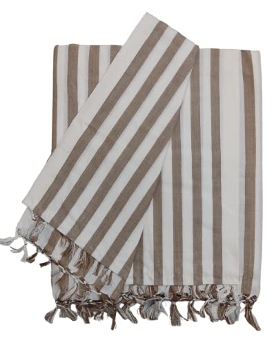 Image of Arvore Bunkaar Pure Handloom 100% Soft Desi Bamboo Viscose Soft Bhagalpuri Andi Chadar /Summer Blanket /Khes /Top Sheet /AC Blanket /Odhne wali Chadar (Brown White, Striped, 1, Bhagalpuri Chadar)