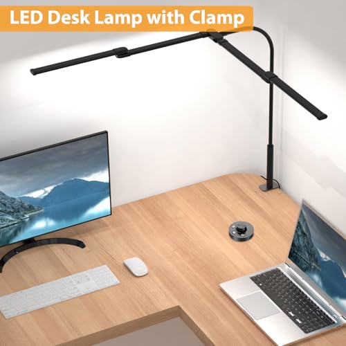 iVict Desk Lamp for Home Office, 24W Flexible Gooseneck Table Lamp, Desks Lamps with Clamp, 10 Color Modes 10 Brightness Eye-Caring Desk Light w/USB Adapter(Black) by iVict - Image 2